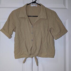 Potter’s Pot Green/Beige Tie Front Crop Top